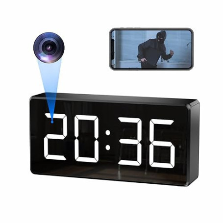 4K Horloge Camera Espion sans Fil WiFi caméra de surveillance - Black | 4K,angle large 170°,Wi-Fi 2,4 et 5G,vision nocturne,déte