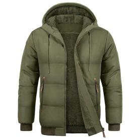Voqeen Homme Manteau Hiver Chaud Veste Polaire Matelassé avec Poches Coupe-Vent Blouson à Capuche Zipper Winter Jacket