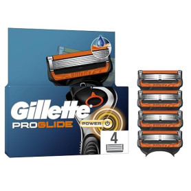 Gillette Lames de Rasoir Homme Proglide Power, Pack de 4 | en Acier Inoxydable, Cartouche Dotée de la Bande Lubrifiante x2, Long