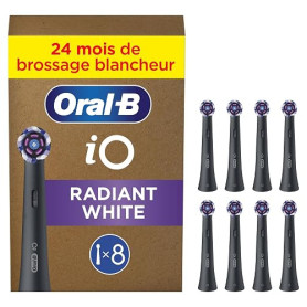 Oral-B Brossettes de Rechange Radiant White, lot de 8, Noires | Recharges Brosse à Dents Électrique iO, pour Adultes, Tête Ronde