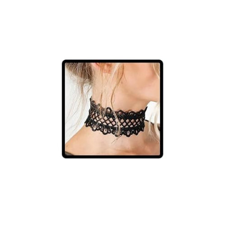 Prosy Collier ras du cou en velours noir, gothique, dentelle, réglable, pour femmes et filles, métal
