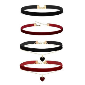 COYUN 4 Pcs Collier ras du cou pour femme, collier classique en forme de cœur des années 90, collier en couches, collier ras du