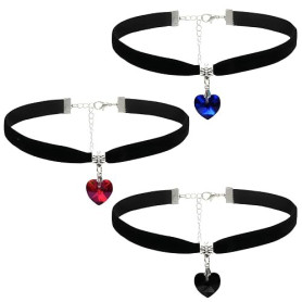 FDGGT Tour De Cou Gothique en Velours avec Pendentif en Forme De Cœur, 3 Pièces, Ras du Cou Réglable, Accessoires pour Vêtements