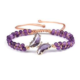 Alide Bracelet en améthyste pour femme avec breloques papillon, bracelet en pierres précieuses de guérison, cadeau pour annivers