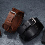 Bracelet en cuir noir Antique argent Viking renard noeud celtique manchette irlandaise large bracelets en cuir style Punk bracel