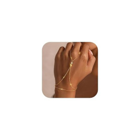 OuryTech Bracelet Femme Or, Bracelet Or et Bijoux, Chaîne de Main Plaquée Or 14K avec Bague, Bijou Tendance Doré Délicat pour Fe