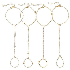 Ouligay Ensemble de 4 Chaînes de Main en Or pour Femmes, Bague Bracelet Chaîne à Main, Ensemble de Chaînes de Main Délicates en