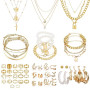 JSTHHTT 60 Pcs Parure Bijoux Femme, Bijoux Femme, Bracelet Femme, Bagues, Collier Femme Or, Ear Cuff, Boucles d'Oreilles Créoles