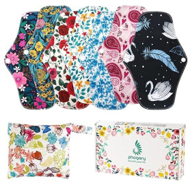 PHOGARY Lot de grandes serviettes hygiéniques réutilisables et lavables en bambou avec ailettes à 4 couches pour flux abondant e