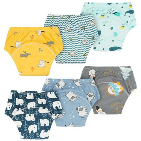 BSBUY Culotte Apprentissage Propreté pour Garcon, 6Pcs Slip d Apprentissage en Coton Lavable, Culotte Absorbant et Doux pour Béb