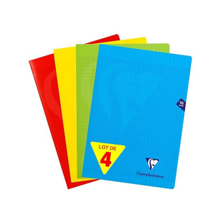 Clairefontaine 294161AMZ Lot 4 Cahiers A4 21x29,7 96p Grands Carreaux