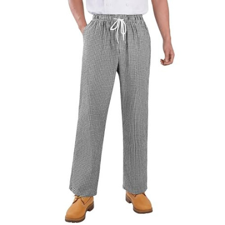 DiULi Pantalon Cuisine Homme Noir Classique, Pantalon de Chef Taille Élastique avec Cordon, Pantalon de Travail Cuisine avec Poc