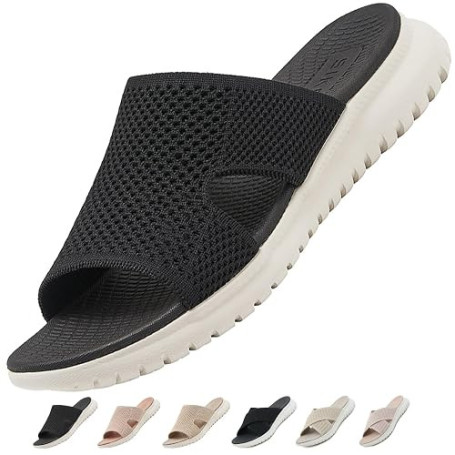 ZDQ Sandales Femme Été Confortable Orthopédique Chaussons Legere Chaussures Plate Claquettes Noir42