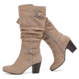 Ruiee Bottes à talons hauts pour femme. | Talon épais, souple, automne hiver, décontracté, polyvalent, confortable, cuir synthét