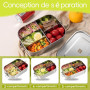 GOLDEN KEY lunch box inox 1400 ml pour adultes boite lunch Boîte à bento en acier inoxydable avec compartiments et anneau en sil