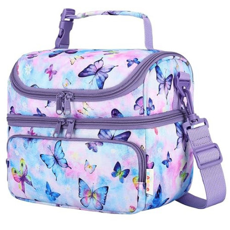 Kasgo Sac Isotherme Repas Enfant, 2 Compartiments 7,5L Grand Sac Isotherme Enfant Fille Lunch Déjeuner avec Anse Bandoulière Amo