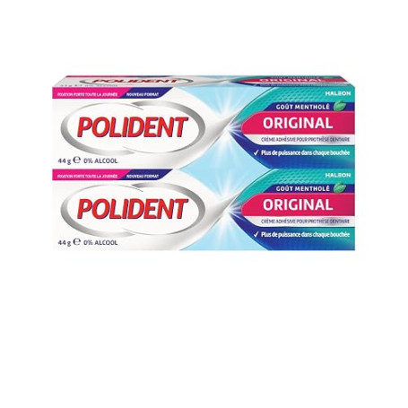 POLIDENT Original Crème Adhésive pour Prothèse Dentaire Partielles ou Complètes, Fixation Forte, Goût Mentholé, Lot de 2 Tubes 4