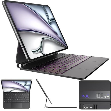 CSZZACME Clavier AZERTY Épuré pour iPad Air 13 Pouces M4/M3/M2 & iPad Pro 12,9" (6e/5e/4e/3e Gen) avec Trackpad Multitâche, Rétr