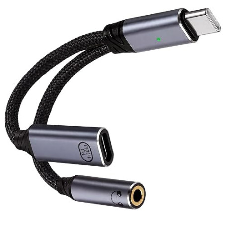 Adaptateur USB C Jack 3.5mm avec Charge Rapide, 2 en 1 Type C PD 100W Audio Charge Adaptateur Câble Compatible avec iPhone 17 16