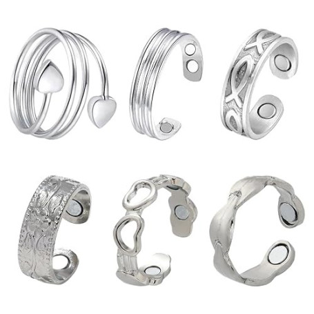 MLPKOI 6 pcs Bague Magnétique, Bague Anti Stress Ouverture Réglable Anneau Magnétique Thérapeutique Pour Drainage Lymphatique po