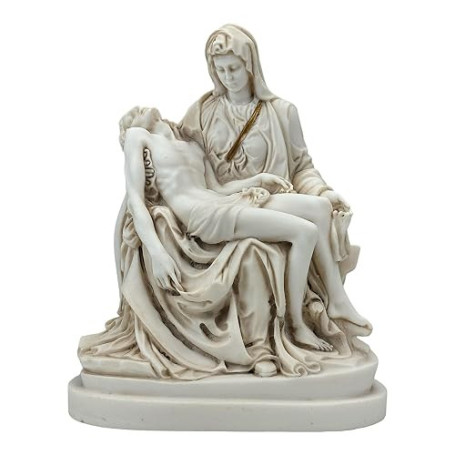 Statue Pieta Jésus-Christ et Mère Marie Gris Patine 22,9 cm