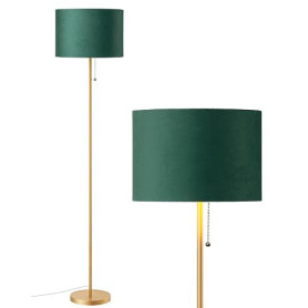 EDISHINE Lampadaire Salon, Abat-Jour en Velours, Vert & Doré | Structure Métallique Dorée, Lampe de Lecture Moderne avec Ampoule