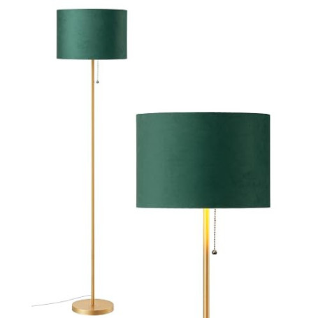 EDISHINE Lampadaire Salon, Abat-Jour en Velours, Vert & Doré | Structure Métallique Dorée, Lampe de Lecture Moderne avec Ampoule