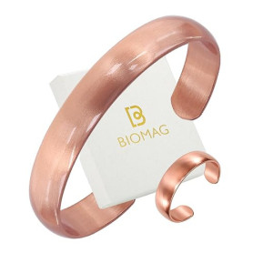 BioMag Set Bracelet et Bague en Cuivre Pur,Cadeau rêvé | Bracelet en Cuivre Pur 100/100 Femme Martelé Main Tibétain – Pour Homme