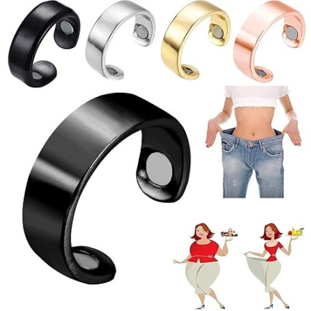 SWYZOR Bague Anti Stress,4 Pcs Bague Magnétique, Anneaux de Thérapie Magnétique Ajustables pour les Migraines,Anneau Magnétiques