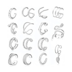 ZAMXHUG Faux Piercing Oreille - 15 Pcs Faux Piercing Oreille Réglables Ear Cuff Cartilage Clips Oreilles Non Percées Manchette O