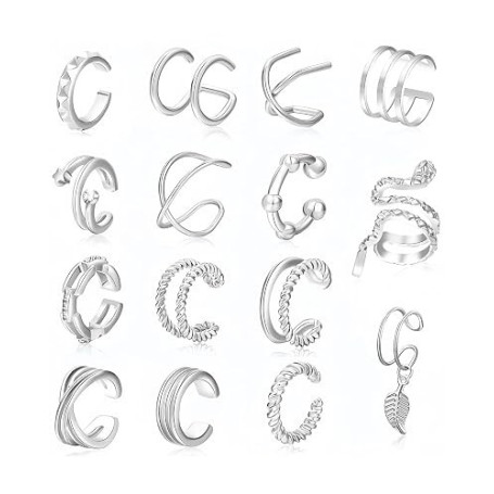 ZAMXHUG Faux Piercing Oreille - 15 Pcs Faux Piercing Oreille Réglables Ear Cuff Cartilage Clips Oreilles Non Percées Manchette O