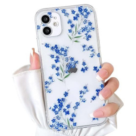 NITITOP Coque pour iPhone 12 Mignon Floral Fleur Motif, Bleu | Vintage Branche Fleurie Design, pour Femme Fille, Housse de prote