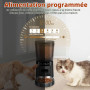Distributeur Croquettes Chat Automatique Doubles 4L Enregistrement Vocal 10s et 6 Repas Programmables avec Ebols INOX, Anti‑Bloc