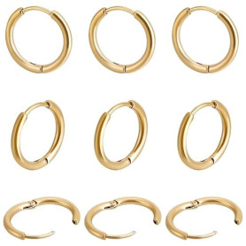 Beebeecraft 10pcs Doré Boucles D'Oreilles Créoles Huggie 16mm | Manchette d'Oreille Boucle d'Oreille Créole Acier Inoxydable Pla