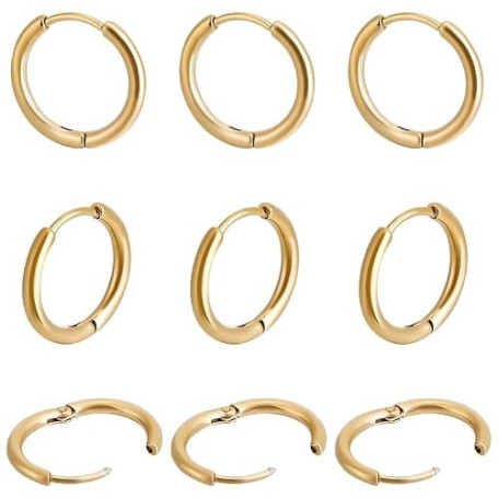 Beebeecraft 10pcs Doré Boucles D'Oreilles Créoles Huggie 16mm | Manchette d'Oreille Boucle d'Oreille Créole Acier Inoxydable Pla