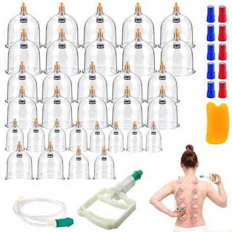 Ensemble De 32 Ventouses Avec Pompe À Vide: Ensemble De Ventouses En Matériel ABS, Thérapie de Cupping Polyvalente Pour Bien-Êtr