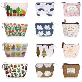 PYSEOSISE Mini Portefeuille en Toile, 10 Pièces Porte-Monnaie avec Fermeture Éclair, Petite Pochette Portable Trousse Cosmétique