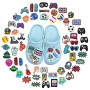 ZXTGBQ 60 Pièces Charmes de Chaussure, Pins Croc Charmes de Chaussure, Basket-ball, Football, Baseball, Jeux Vidéo, Astronaute,