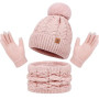 Enwokran Bonnet Echarpe Femme Tricotés Ensemble D'hiver Bonnet écharpe Gants D'écran Tactile 3 en 1 Doublé Polaire épais Bonnet