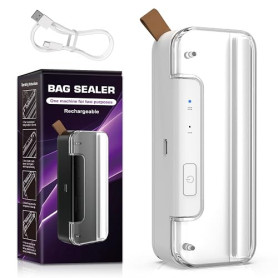 Mini Scelleuse Thermique, Soudeuse Sac Plastique, Portable 2-en-1 avec Cutter et Pied Magnétique - Scellage 2 Niveaux, Rechargea