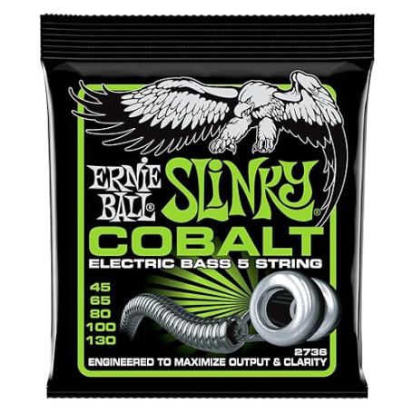 Ernie Ball Slinky Cobalt Cordes, pour basse électrique à 5 cordes, calibre 45-130