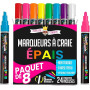 Chalky Crown - Stylo Craie Multicolore (Lot de 8) - Marqueurs à Effaçage à Sec Pour Tableaux Noirs, Enseignes, Fenêtres, Verre -