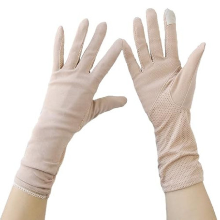 OhMill Gants de Soleil Long Femme Été Gants de Conduite en Coton Écran Tactile à Doigts Complets Respirant Antidérapants Gant de