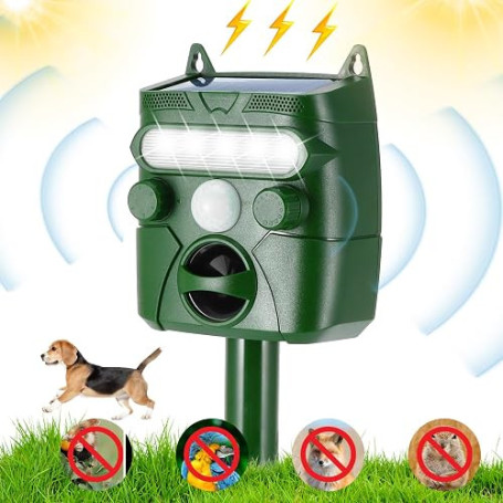 Répulsif pour chats de jardin, répulsif à ultrasons pour animaux, répulsif solaire pour chats avec capteur PIR et flash, 5 modes
