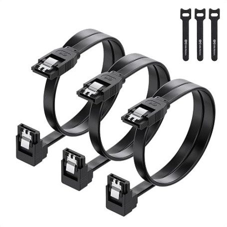 Cable Matters Lot de 3 Câble SATA 3, Câble SATA III à Angle, 45cm, Noir | 6Gbit/s, SATA 3 câble, SATA-câble SSD, SATA-câble, cou