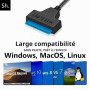 Sh. Câble SATA USB 3.0, Adaptateur USB vers SATA 2,5", UASP 5 Gbps | Convertisseur SATA vers USB pour Disque Dur SSD HDD 2.5", L