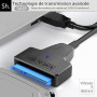 Sh. Câble SATA USB 3.0, Adaptateur USB vers SATA 2,5", UASP 5 Gbps | Convertisseur SATA vers USB pour Disque Dur SSD HDD 2.5", L
