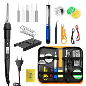 Fer à Souder 100W – Régulation de Température LCD de 180° à 520°C,Kit de Soudure 16-en-1 avec 50g d'Étain, 5 Pointes de Soudure,