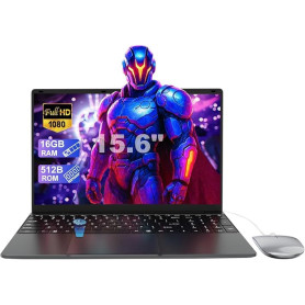 PC Portable 15,6 Pouces 16Go RAM 512Go SSD Celeron N5095, Ordinateur Portable FHD 1920x1080, WiFi Bluetooth, Lecteur d’Empreinte