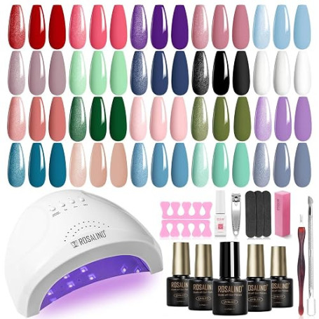 ROSALIND Kit Vernis Semi Permanent Complet avec 48W UV Lampe 20+4 PCS Rouge | Vernis Gel Rouge Rose Violet Bleu Vert, UV/LED Nai